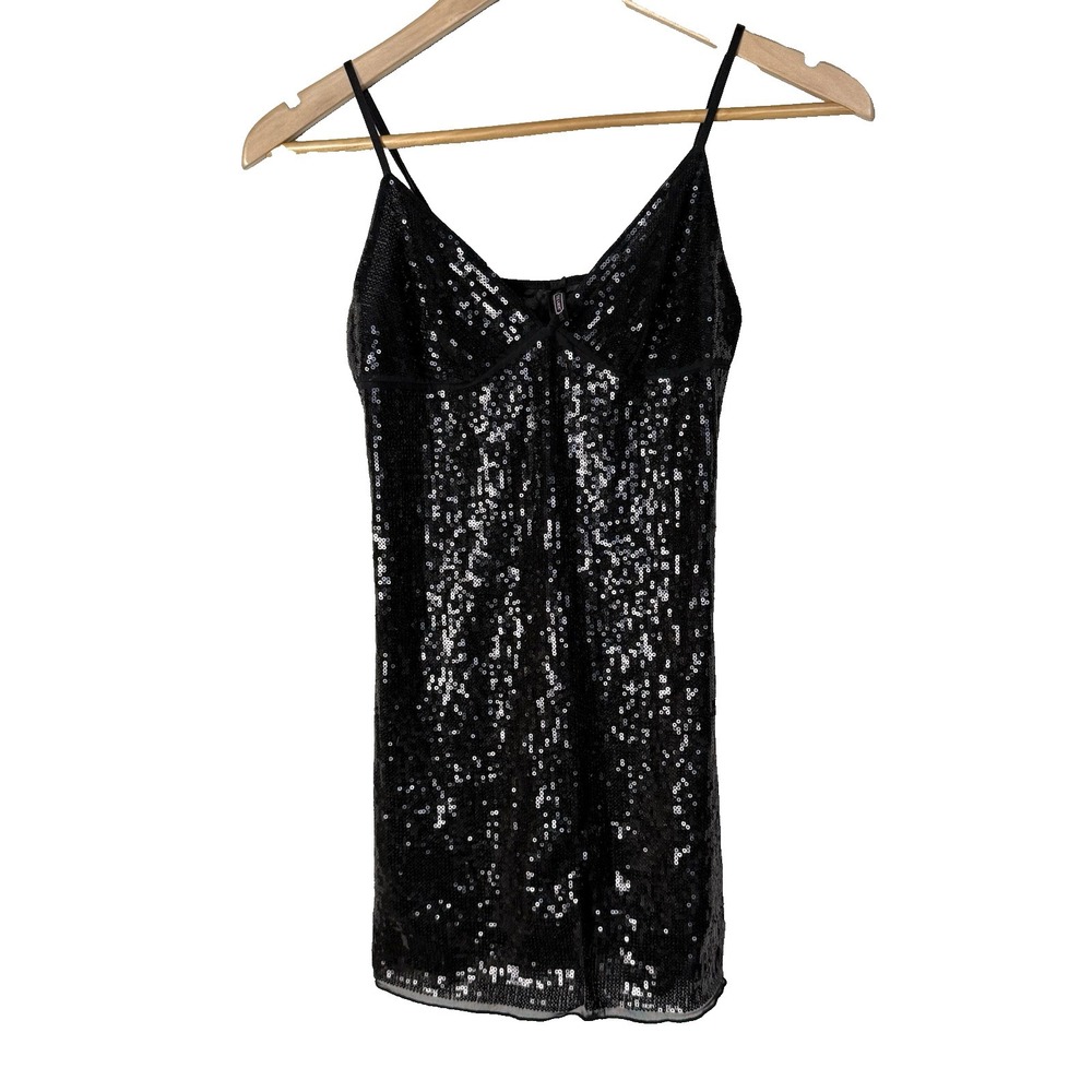 Victorias Secret The Lacie Black Sequin Mini Dress‎ Womens Small Party LBD Glam